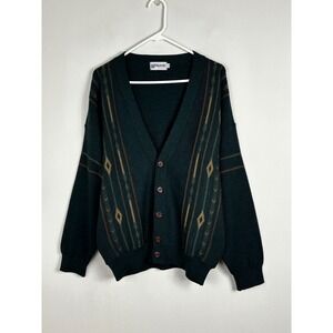 Vintage‎ Kilspindie Scotland Green V-Neck Grandpa Knit Cardigan Sweater Mens XL